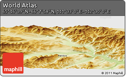 Physical Panoramic Map of the Area around 65° 57' 19" N, 142° 1' 30" E