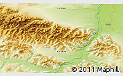 Physical 3D Map of the area around 65° 57' 19" N, 142° 52' 30" E