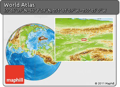 Physical Location Map of the Area around 65° 57' 19" N, 151° 13' 29" W
