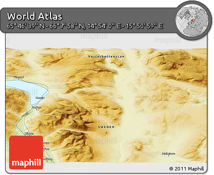 Physical 3D Map of the Area around 65° 57' 19" N, 15° 22' 30" E