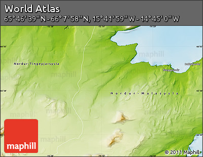 Physical Map of the Area around 65° 57' 19" N, 15° 13' 29" W