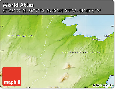 Physical Map of the Area around 65° 57' 19" N, 15° 13' 29" W