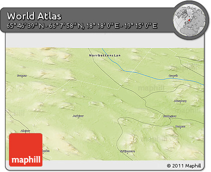 Physical 3D Map of the Area around 65° 57' 19" N, 18° 46' 29" E