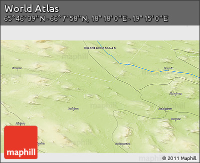 Physical 3D Map of the Area around 65° 57' 19" N, 18° 46' 29" E