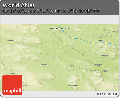 Physical 3D Map of the Area around 65° 57' 19" N, 18° 46' 29" E