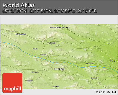 Physical 3D Map of the Area around 65° 57' 19" N, 19° 37' 30" E