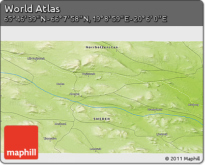 Physical 3D Map of the Area around 65° 57' 19" N, 19° 37' 30" E
