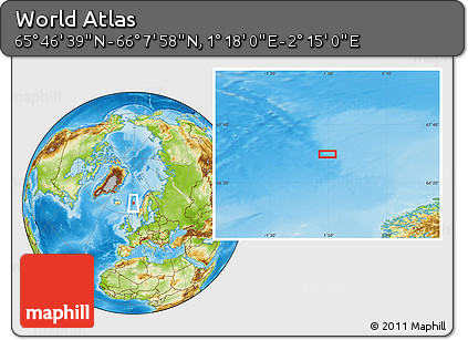 Physical Location Map of the Area around 65° 57' 19" N, 1° 46' 29" E