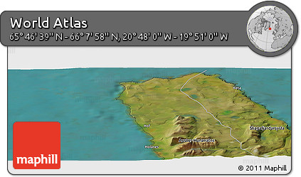Satellite Panoramic Map of the Area around 65° 57' 19" N, 20° 19' 30" W