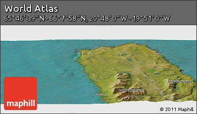 Satellite Panoramic Map of the Area around 65° 57' 19" N, 20° 19' 30" W