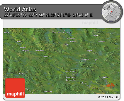 Satellite 3D Map of the Area around 65° 57' 19" N, 21° 19' 30" E