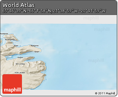 Shaded Relief 3D Map of the Area around 65° 57' 19" N, 21° 10' 29" W