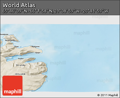 Shaded Relief 3D Map of the Area around 65° 57' 19" N, 21° 10' 29" W
