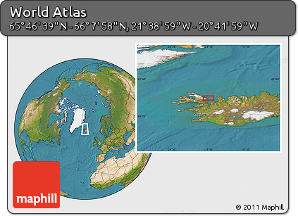 Satellite Location Map of the Area around 65° 57' 19" N, 21° 10' 29" W