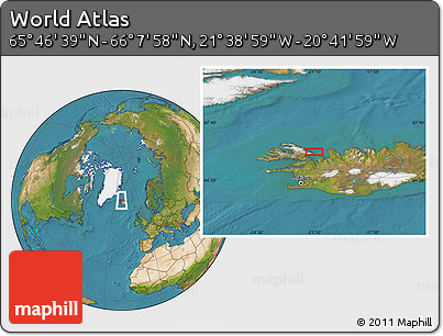 Satellite Location Map of the Area around 65° 57' 19" N, 21° 10' 29" W