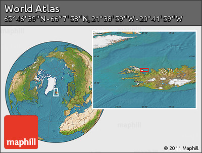 Satellite Location Map of the Area around 65° 57' 19" N, 21° 10' 29" W