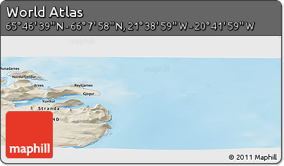 Shaded Relief Panoramic Map of the Area around 65° 57' 19" N, 21° 10' 29" W