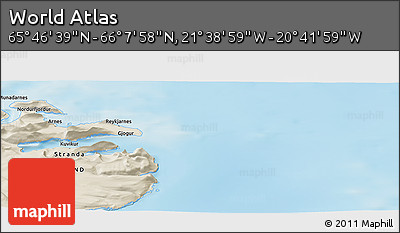Shaded Relief Panoramic Map of the Area around 65° 57' 19" N, 21° 10' 29" W