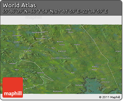 Satellite 3D Map of the Area around 65° 57' 19" N, 22° 10' 29" E