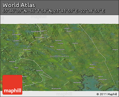 Satellite 3D Map of the Area around 65° 57' 19" N, 22° 10' 29" E
