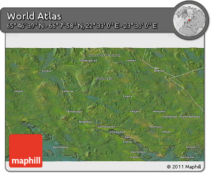 Satellite 3D Map of the Area around 65° 57' 19" N, 23° 1' 29" E