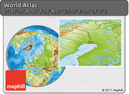 Physical Location Map of the Area around 65° 57' 19" N, 23° 52' 30" E
