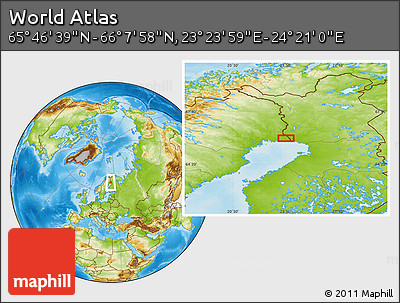 Physical Location Map of the Area around 65° 57' 19" N, 23° 52' 30" E