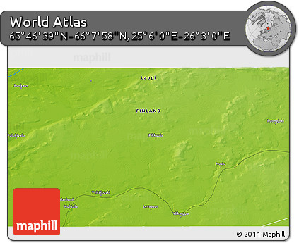 Physical 3D Map of the Area around 65° 57' 19" N, 25° 34' 30" E