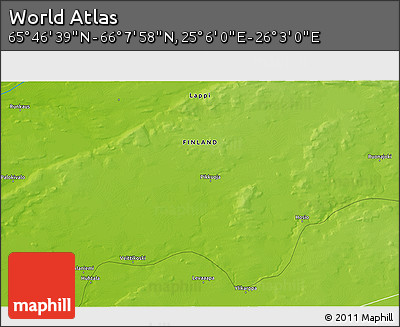 Physical 3D Map of the Area around 65° 57' 19" N, 25° 34' 30" E