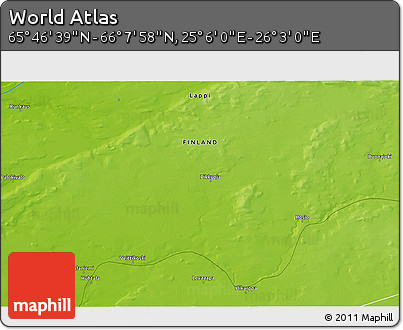 Physical 3D Map of the Area around 65° 57' 19" N, 25° 34' 30" E