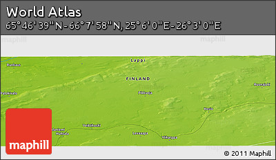 Physical Panoramic Map of the Area around 65° 57' 19" N, 25° 34' 30" E