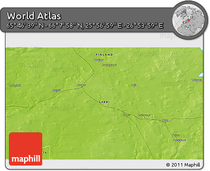 Physical 3D Map of the Area around 65° 57' 19" N, 26° 25' 29" E