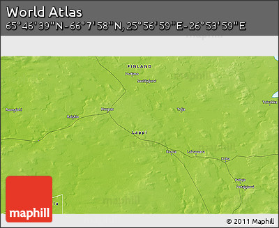 Physical 3D Map of the Area around 65° 57' 19" N, 26° 25' 29" E