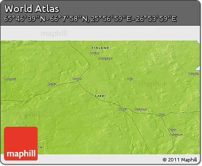 Physical 3D Map of the Area around 65° 57' 19" N, 26° 25' 29" E