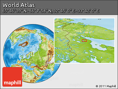 Physical Location Map of the Area around 65° 57' 19" N, 33° 13' 30" E
