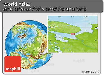 Physical Location Map of the Area around 65° 57' 19" N, 39° 10' 29" E