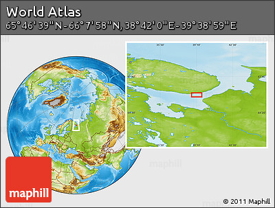 Physical Location Map of the Area around 65° 57' 19" N, 39° 10' 29" E