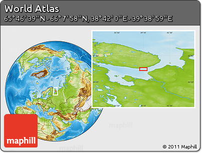 Physical Location Map of the Area around 65° 57' 19" N, 39° 10' 29" E