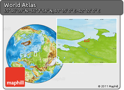 Physical Location Map of the Area around 65° 57' 19" N, 41° 43' 30" E