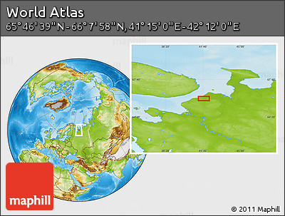 Physical Location Map of the Area around 65° 57' 19" N, 41° 43' 30" E