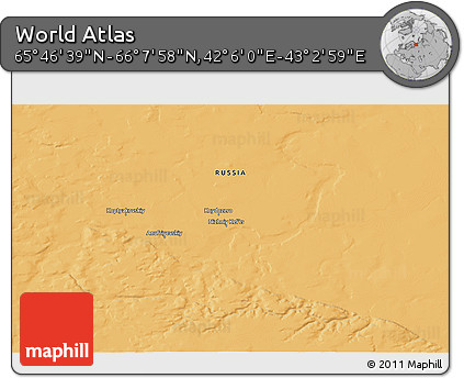 Political 3D Map of the Area around 65° 57' 19" N, 42° 34' 30" E