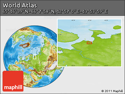 Physical Location Map of the Area around 65° 57' 19" N, 43° 25' 29" E