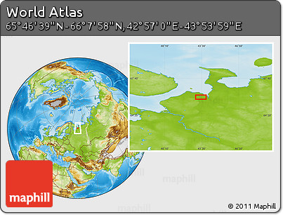 Physical Location Map of the Area around 65° 57' 19" N, 43° 25' 29" E