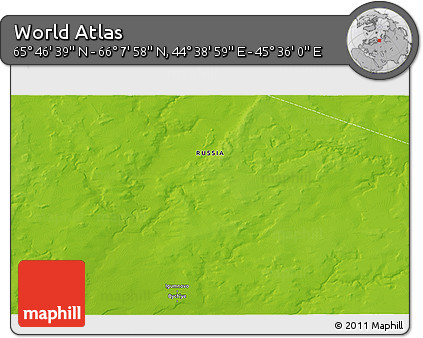 Physical 3D Map of the Area around 65° 57' 19" N, 45° 7' 30" E