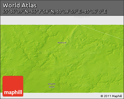 Physical 3D Map of the Area around 65° 57' 19" N, 45° 7' 30" E