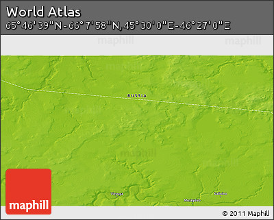 Physical 3D Map of the Area around 65° 57' 19" N, 45° 58' 30" E