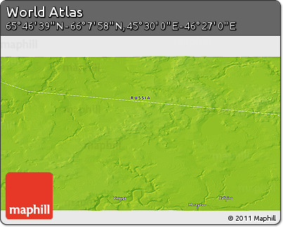 Physical 3D Map of the Area around 65° 57' 19" N, 45° 58' 30" E
