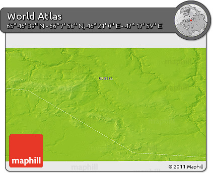 Physical 3D Map of the Area around 65° 57' 19" N, 46° 49' 30" E