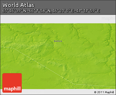 Physical 3D Map of the Area around 65° 57' 19" N, 46° 49' 30" E