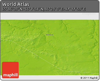 Physical 3D Map of the Area around 65° 57' 19" N, 46° 49' 30" E